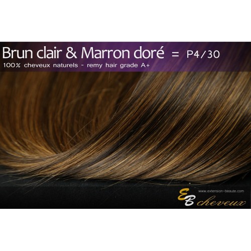 Tissage cheveux naturels lisse Brun clair & Marron doré P4/30