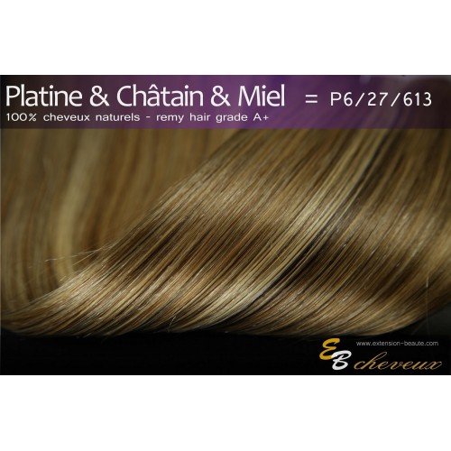 Tissage cheveux naturels lisse Platine & Châtain & Miel P6/27/613