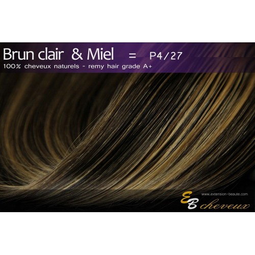 Tissage cheveux naturels lisse Brun clair & Miel P4/27