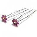 Pic a cheveux fleur strass fuchsia 4pcs